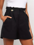 kkboxly  Solid Wide Leg Shorts, Sexy High Waist Ruched Versatile Summer Shorts, Women's Clothing
