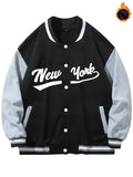 kkboxly  Men's "NEW YORK" Print Fleece Lightweight Varsity Jackets, Trendy Color Block Baseball Jacket, Thermal Outerwear Men's Clothes Fall Winter
