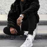 kkboxly  Men's Trendy Polar Fleece Fluffy Coat Warm Jacket Long Coat Outwear Black For Men Winter Autumn Hiphop Style Streetwear