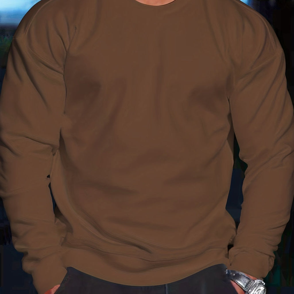 kkboxly  Crew Neck Cotton Sweatshirt Pullover For Men Warm Solid Color Sweatshirts Winter Long Sleeve Tops