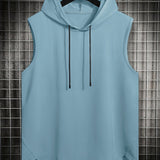Mens Basic Slightly Stretch Hooded Sleeveless Drawstring Vest, Male Clothes For Summer