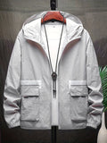kkboxly  Lightweight Hooded Windbreaker Sun-protective Jacket, Men's Casual Zip Up Jacket Coat For Spring Fall Outdoor Hiking Camping Cycling