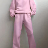 kkboxly  Casual Solid Two-piece Set, Drop Shoulder Long Sleeve Hoodies & Elastic Waist Jogger Pants Outfits, Women's Clothing