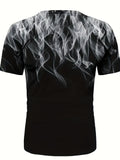 kkboxly  Plus Size Men's 3D Flame Pattern Trendy T-shirt, Summer Male Loose Tee, Crew Neck Short Sleeve Tops