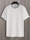 kkboxly  Men's Letter Ring Print Trendy T-shirt, Crew Neck Short Sleeve Tops, Graphic Tee Men's Clothes Summer, Men's Outfits
