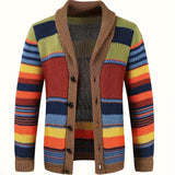 kkboxly kkboxly  Elegant Retro High Stretch Cardigan, Men's Casual Vintage Style V Neck Button Up Cardigan Coat For Fall Winter