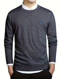 kkboxly Solid Knitted Cable Cotton Sweater, Men's Casual Warm Slightly Stretch Crew Neck Pullover Sweater For Men Fall Winter