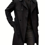 kkboxly  Plus Size Men's Trendy Windbreaker Double-breasted Belt Lapel Casual Slim Long Jacket  Coat