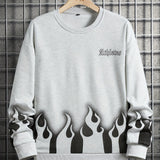 kkboxly  Fire Pattern Print, Men's Sweatshirt, Loose Trendy Pullover, Men's Clothing