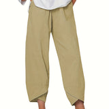 kkboxly  Minimalist Slant Pockets Cropped Pants, Casual Elastic Waist Pants For Spring & Summer, Women's Clothing