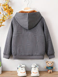 kkboxly  Boys Casual Textured Non Stretch Hooded Fleece Lining Zip Up Jacket, Kids Clothing For Spring Fall