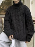 kkboxly  Plus Size Men's Casual Style Long-sleeved Crew Neck Sweater, Fashion Loose Slightly Stretch Comfortable Top For Big & Tall Guys