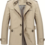 kkboxly  Men's Casual Button Cotton Notched Collar Long Sleeves Trench Jackets For Spring & Fall