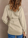 kkboxly  Plus Size Casual Coat, Women's Plus Solid Button Up Long Sleeve Turn Down Collar Shacket With Belt