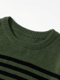 kkboxly  All Match Knitted Striped Sweater, Men's Casual Warm Slightly Stretch Crew Neck Pullover Sweater For Fall Winter