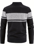 kkboxly  Warm Color Block Fleece Jacket, Men's Casual Comfortable Baseball Collar Zip Up Knitted Cardigan For Fall Winter, Men's Tops