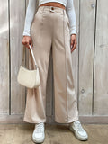 kkboxly  Minimalist Slant Pockets Wide Leg Pants, Casual Pants For Spring & Autumn, Women's Clothing