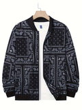 kkboxly  Paisley Pattern Casual Zip Up Bomber Jacket, Men's Jacket For Spring Fall Outdoor