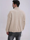 kkboxly  Polar Fleece Trendy Sweatshirt, Men's Casual Solid V Neck Pullover Sweatshirt For Men Fall Winter