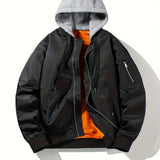 kkboxly  Men's Padded Hooded Jacket, Men Casual Padded Bomber Jacket Flight Coat Windbreaker For Men Winter