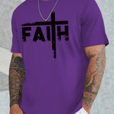 2025 kkboxly  Plus Size Men's Casual Chic Sports T-Shirts, "FAITH" Graphic Round Neck Comfy Tees Top Summer Clothes