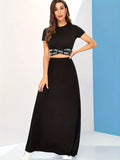 Solid Ruffle Hem Maxi Skirt, Casual High Waist Loose Skirt With Pocket, Women's Clothing
