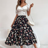 kkboxly  Boho Floral Print Tiered Skirts, Vacation High Waist Summer Layered Skirts, Women's Clothing