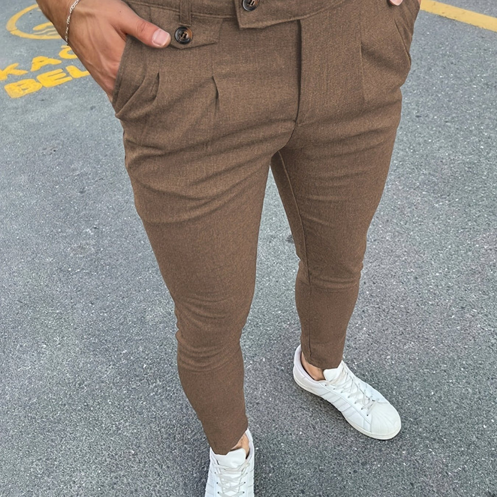 Slim Fit Elegant Slacks, Men's Casual Vintage Style Slightly Stretch D Kkboxly Slim Fit Elegant Slacks, Men's Casual Vintage Style Slightly Stretch D Kkboxly