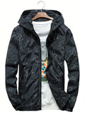 kkboxly  Men's Galaxies Print Windbreaker Jacket, Casual Hooded Jacket For Outdoor Activities