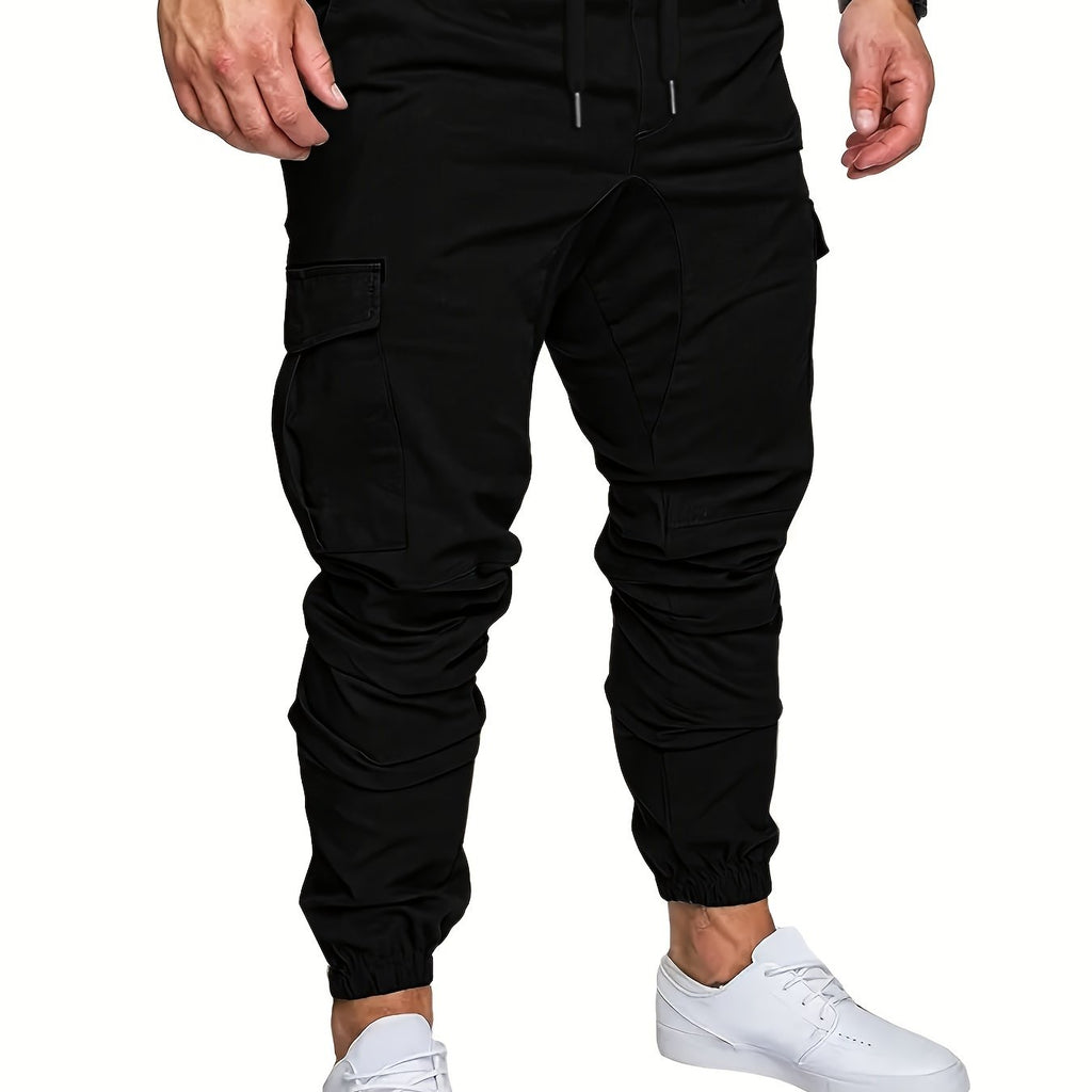 kkboxly  Men's Casual Cotton Pockets Drawstring Outdoor Sports Cargo Pants
