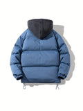 kkboxly  Plus Size Mens Puffer Jacket Winter Zipper Hooded Jacket Coat, Thickened Thermal Coat Looses Oversize Solid Color Jacket With Hat