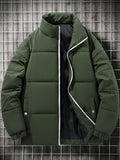 kkboxly  Men's Warm Padded Jacket, Casual Lapel Puffer Coat For Fall Winter