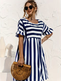 Kkboxly  Short Sleeve Beach Dress, Crew Neck Vacation Casual Dress For Summer & Spring, Women's Clothing