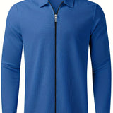 kkboxly  Waffle Pattern Men's Windbreaker Jacket Casual Long Sleeve With Zipper Gym Sports Hooded Coat For Spring Fall