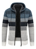 kkboxly  Men's Full Zip Up Casual Fleece Lined Hooded Cardigan, Regular Fit Knitted Sweater Jacket Coat With Pockets For Winter Fall