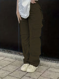 kkboxly  Plain High Rise Cargo Denim Pants, Loose Solid Color Retro Cargo Jeans, Street Casual Style, Women's Denim Jeans & Clothing