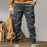 kkboxly  Trendy Solid Cargo Cotton Pants, Men's Multi Flap Pocket Trousers, Loose Casual Outdoor Pants, Men's Work Pants Outdoors Streetwear Hip Hop Style