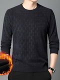kkboxly Thermal Knitted Cable Jacquard  Sweater, Men's Casual Warm Slightly Stretch Crew Neck Pullover Sweater For Men Fall Winter