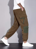 kkboxly kkboxly  Trendy Corduroy Cargo Drawstring Pants, Men's Multi Flap Pocket Trousers, Loose Casual Outdoor Pants, Men's Work Pants Outdoors Streetwear Hip Hop Style