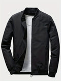 kkboxly  Classic Design Lightweight Jacket, Men's Casual All Match Crew Neck Zip Up Jacket Coat For Spring Fall Outdoor Activities