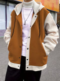 kkboxly  Varsity Hooded Jacket, Men's Casual Baseball Jacket Coat Hoodie College Hipster Windbreaker For Spring Autumn