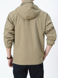 kkboxly  Classic Design Detachable Hooded Jacket, Men's Casual Letter Embroidery Nylon Zipper Pockets Jacket Coat