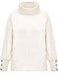 Women's Sweater Casual Turtleneck Solid Color Knitted Buttons Loose Fall Winter Sweater