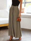 kkboxly  Boho Drawstring Wide Leg Pants, Casual Smocked Waist Elastic Palazzo Pants For Spring & Summer, Women's Clothing