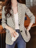 Allover Print Lapel Blazer, Casual Single Breasted Long Sleeve Outerwear, Women's Clothing
