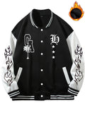 kkboxly  Warm Letter Print Star Pattern Embroidery Varsity Jacket, Men's Casual Color Block Button Up Jacket For Spring Fall School Baseball