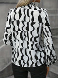 kkboxlyAll Over Print Blouse, Elegant Long Sleeve Mock Neck Blouse, Women's Clothing