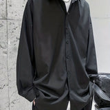 kkboxly  Men's Loose Stylish Shirt Top Turn-Down Collar Long Sleeves Closure Regular Fit Solid Color Black Male Casual Shirt For Daily
