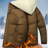 Men's Warm Padded Jacket, Casual Zip Up Hooded Winter Jacket For Outdoor Activities