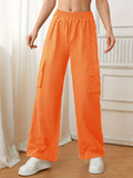 kkboxly  Flap Pockets Straight Leg Cargo Pants, Casual High Waist Pants, Women's Clothing